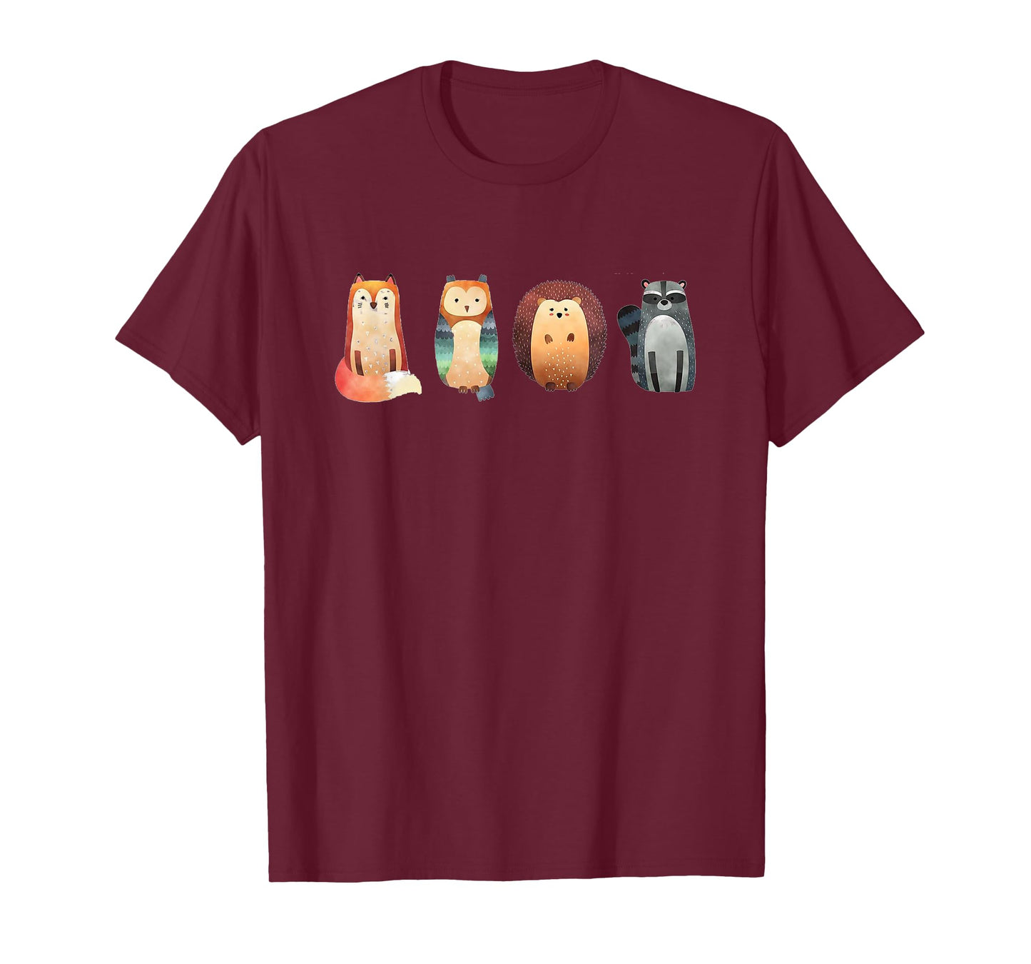 Cute Woodland Creatures Fox Owl Hedgehog Racoon T-Shirt