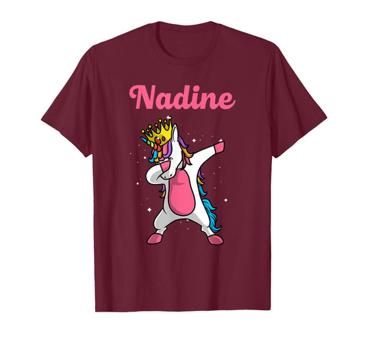NADINE Gift Name Personalized Birthday Dabbing Unicorn Queen T-Shirt