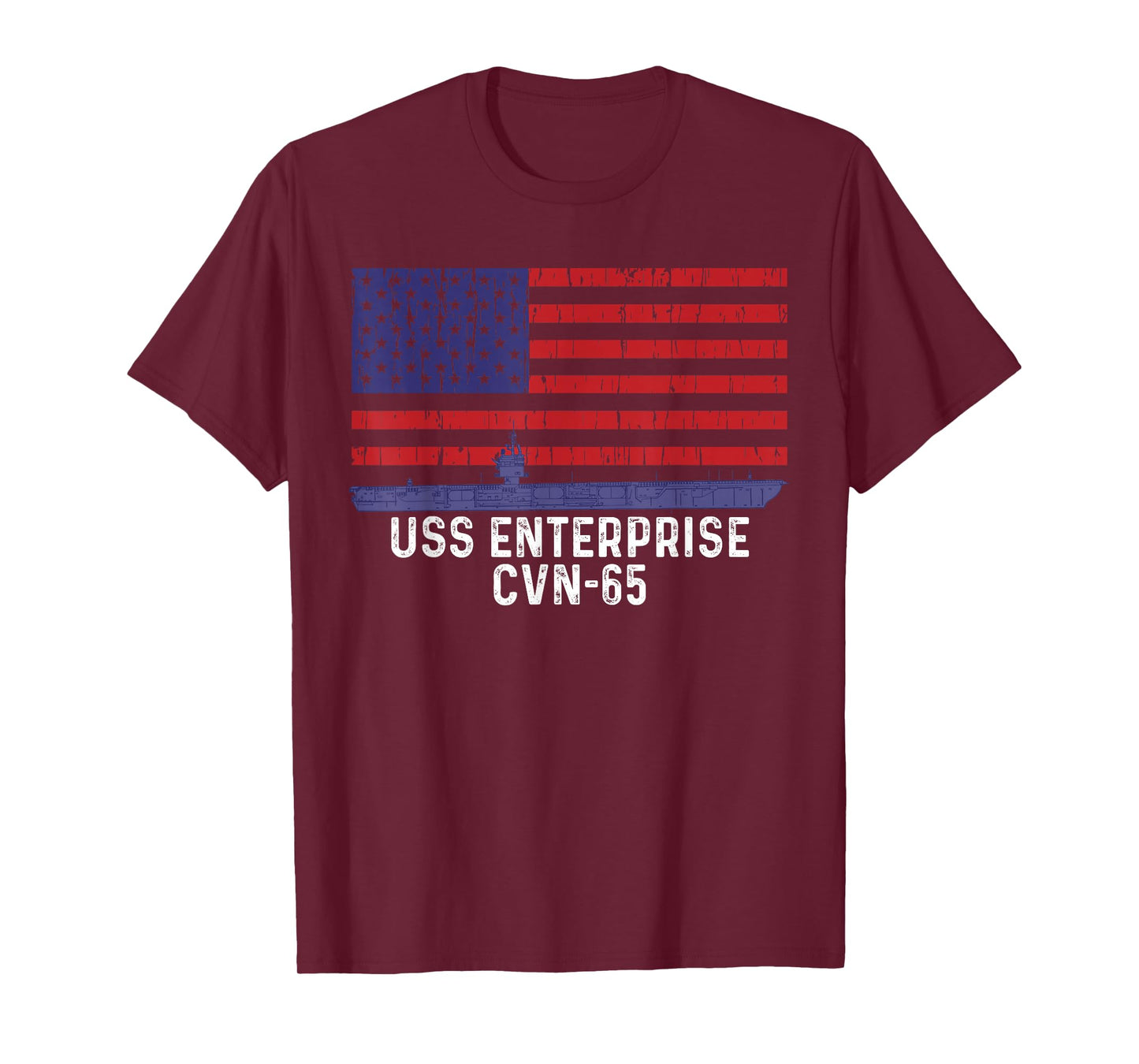 USS Enterprise CVN-65 Aircraft Carrier Vintage USA Flag T-Shirt