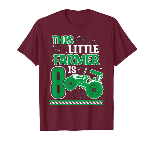 8 Years Old Boy Tractor Little Farmer 8th Birthday Kids T-Shirt