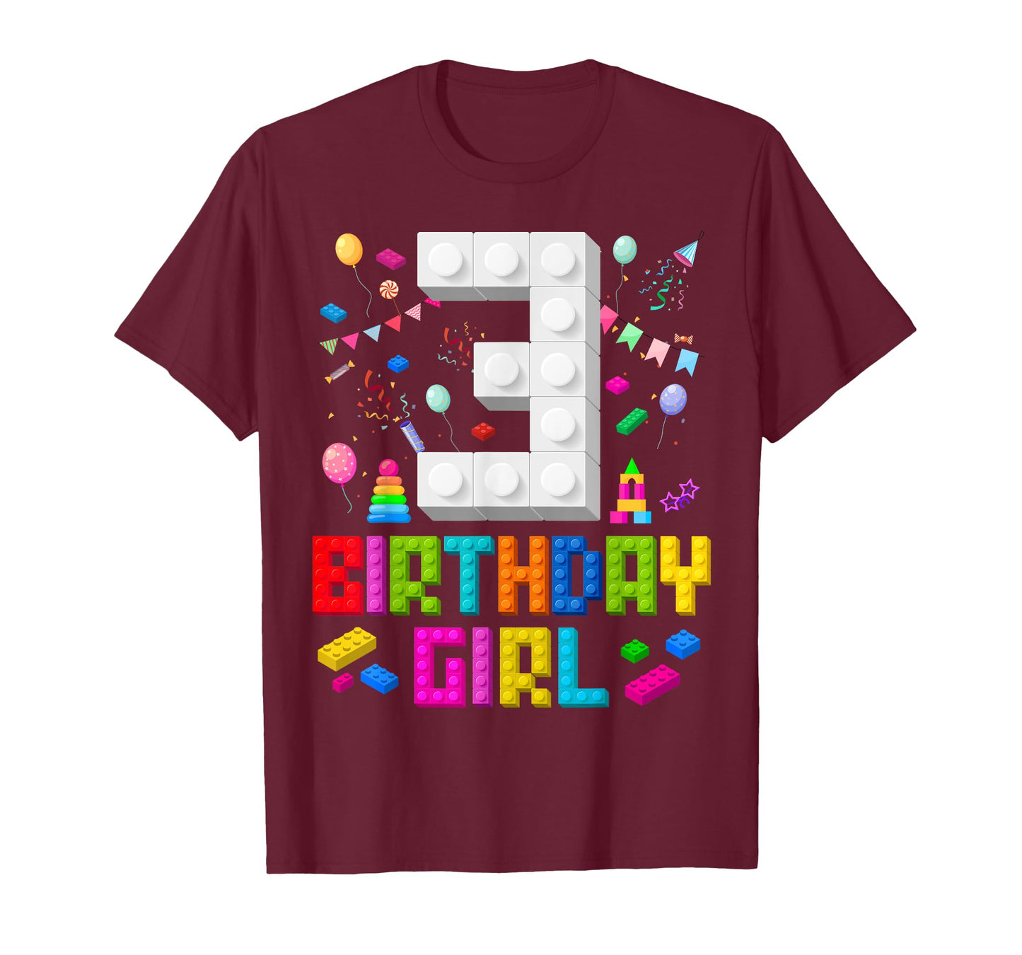 3rd Birthday Girl Master Builder 3 Years Old Building Block T-Shirt