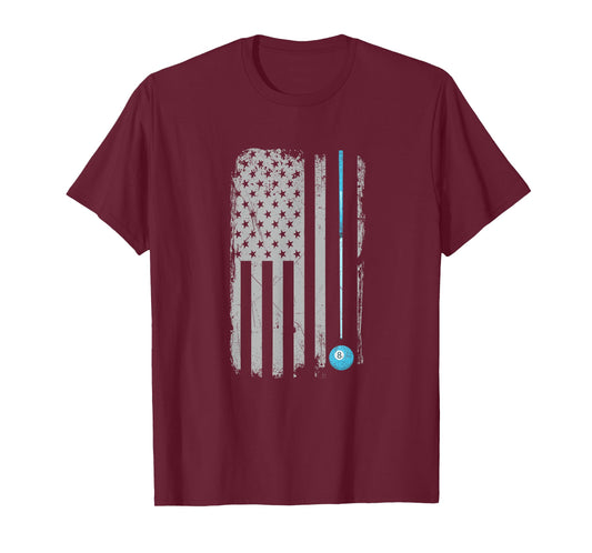 Pool Stick Billiards 8 Ball Vintage USA American Flag T-Shirt