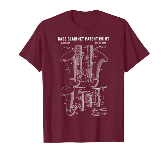 Bass Clarinet Patent Print 1953 - Vintage Patent Music Art T-Shirt