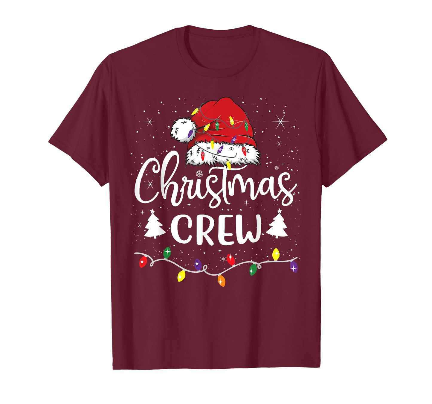 Christmas Crew Lights Red Santa Hat Xmas Family Men Women T-Shirt