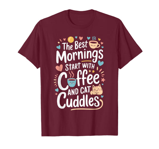 Cute Coffee & Cat Cuddles Funny Cat Coffee Mug Cat Lover T-Shirt