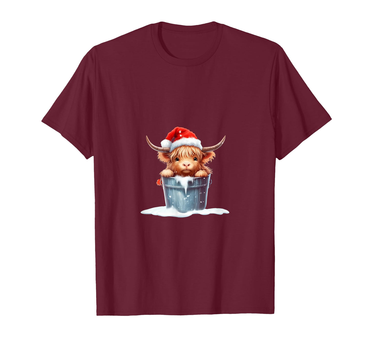 Cute Highland Cow in Santa Hat Country Heifer Farm Farmer T-Shirt