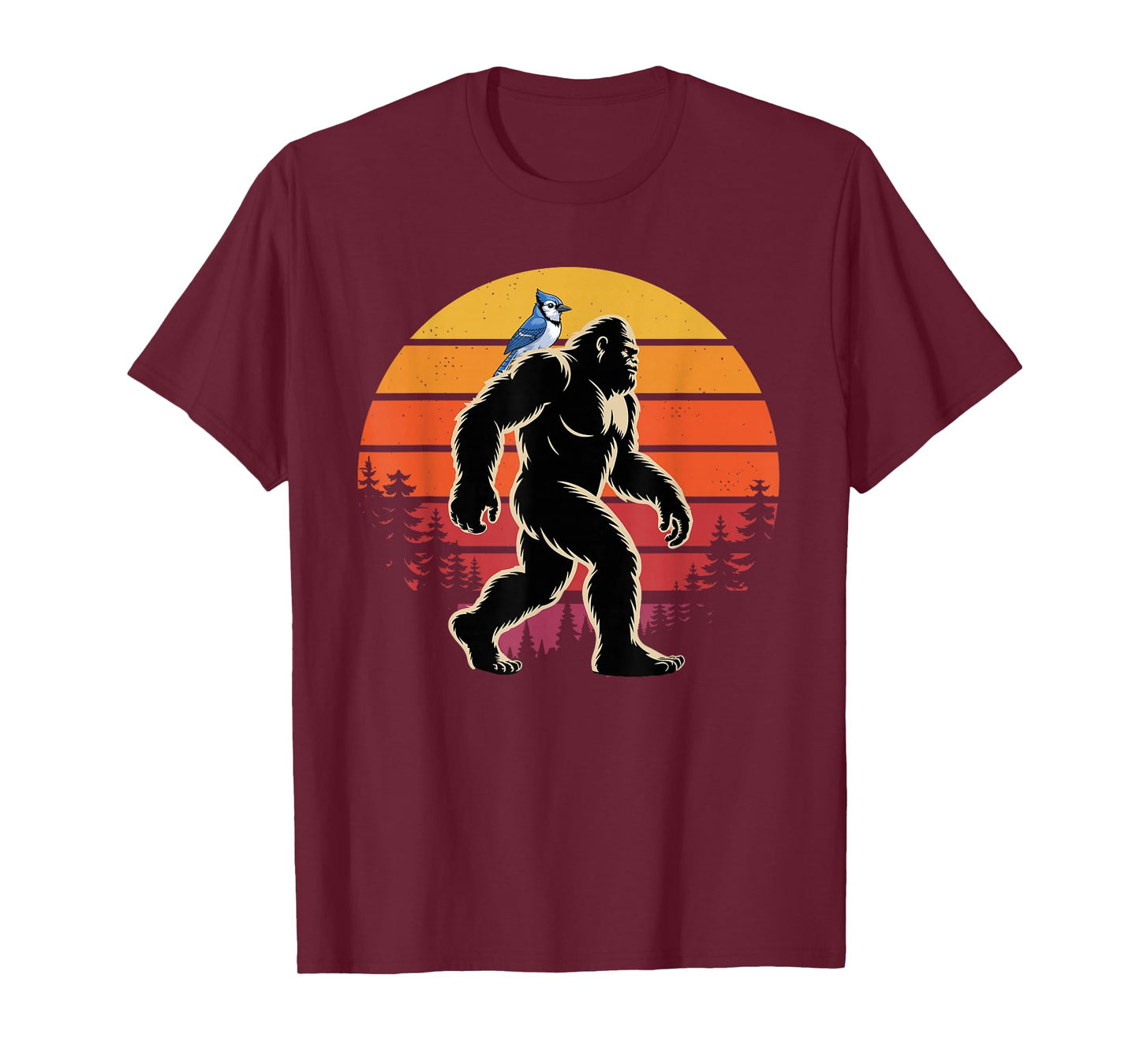 Blue Jay Bird Watching Sasquatch Bigfoot Vintage Retro Funny T-Shirt
