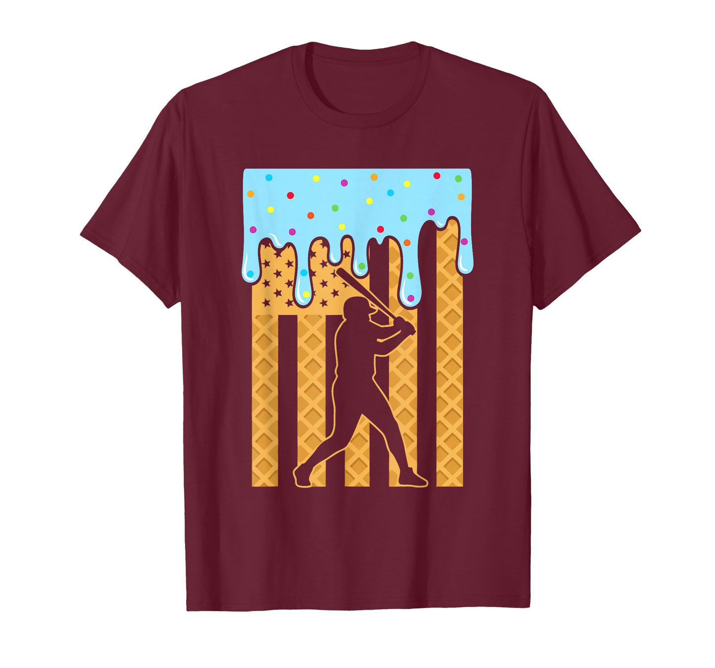 Baseball Drip Dripping Ice Cream Sport Player American Flag T-Shirt