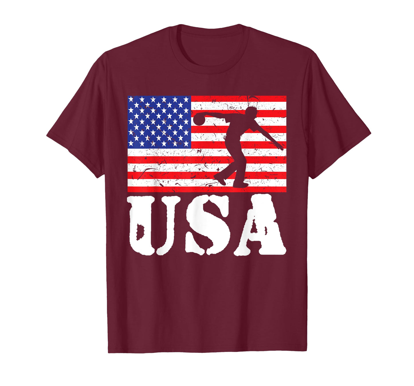 Distressed Bowling USA American Flag Vintage Bowler Player Women Girls Kids Men T-Shirt