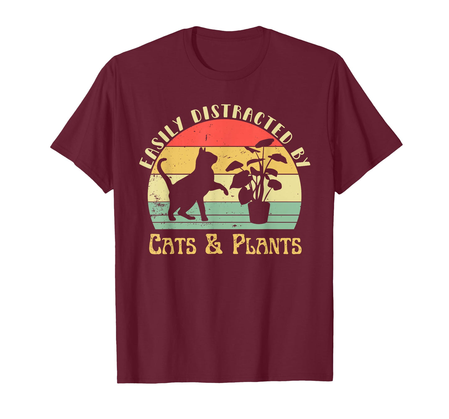 Retro Pet Cat Plant Lover Easily Distracted by Plants & Cats T-Shirt