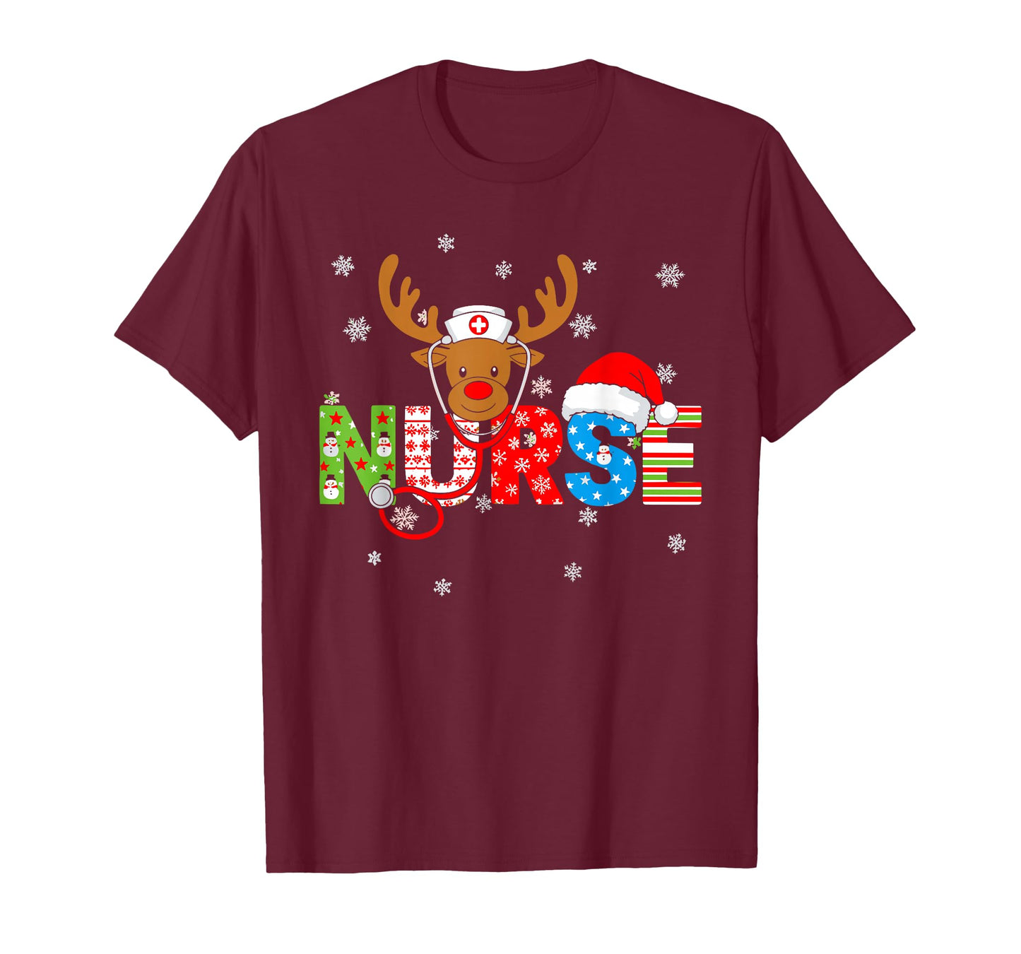 Christmas Nurse Stethoscope Santa Hat Reindeer Xmas T-Shirt