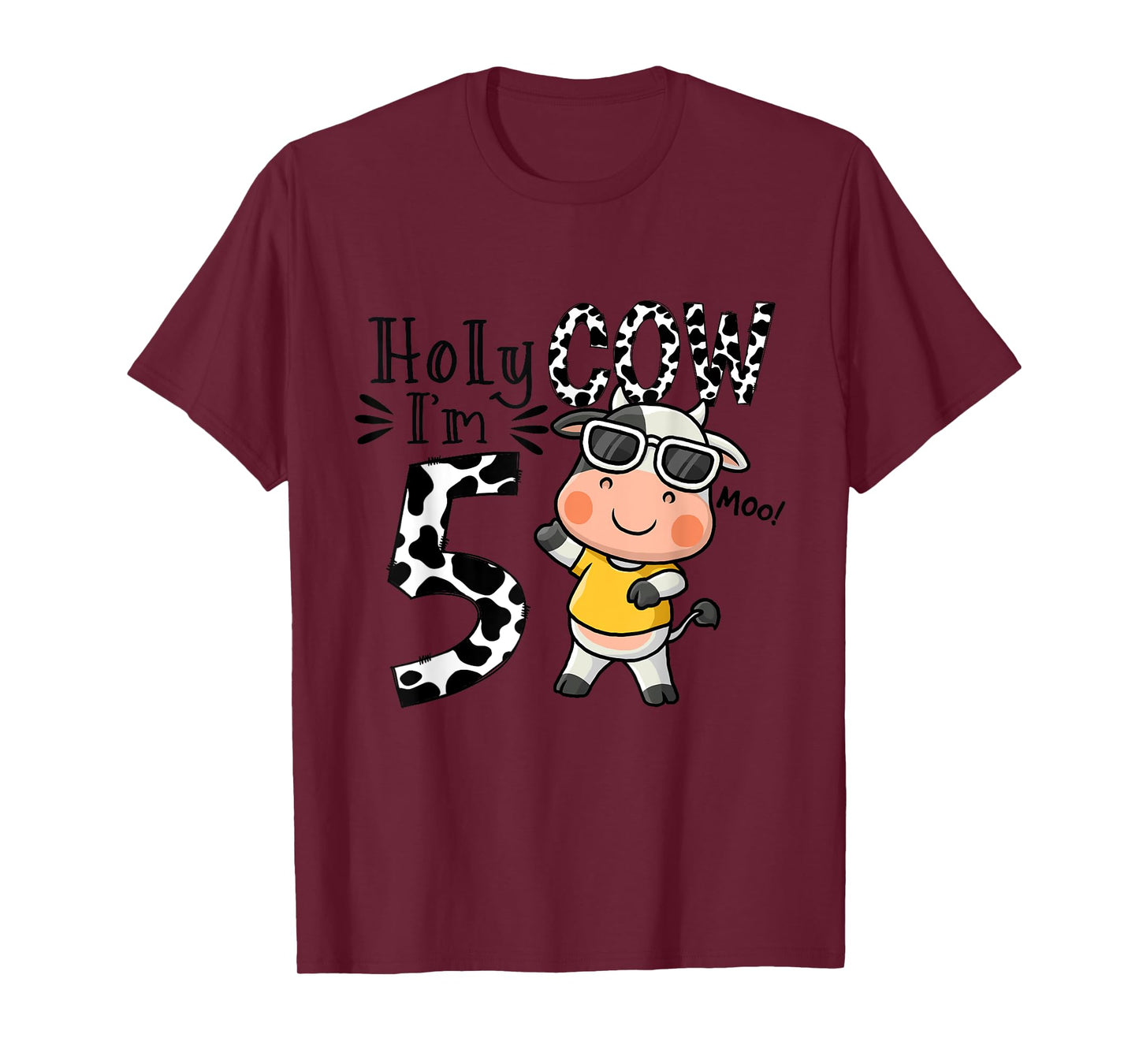 Cute 5th Cow Farm Animals Bday Holy Cow I'm 5 Birthday Boy T-Shirt