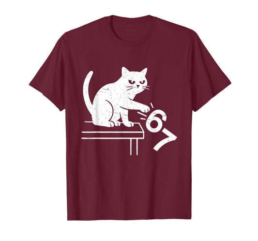 Anti Six Seven Cat Meme Funny 6 7 Meme Cat Knocking Off 67 T-Shirt