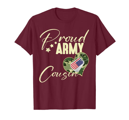 Proud Army COUSIN Camouflage Dog Tag USA American Flag T-Shirt