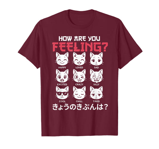 Cute Kawaii Cat Mood How Are You Feeling Japanese Anime T-Shirt for Men Women Kids