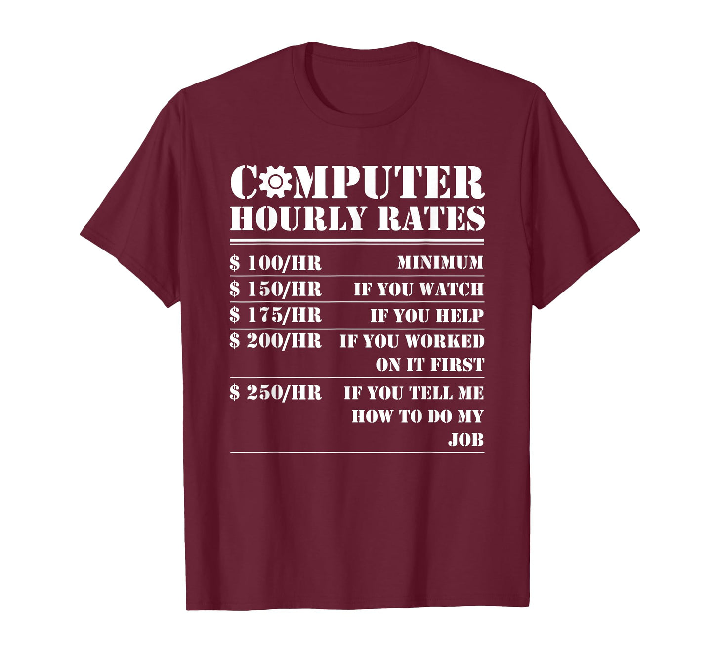 Computer Repair Hourly Rate Funny Tech Support Labor Gifts T-Shirt