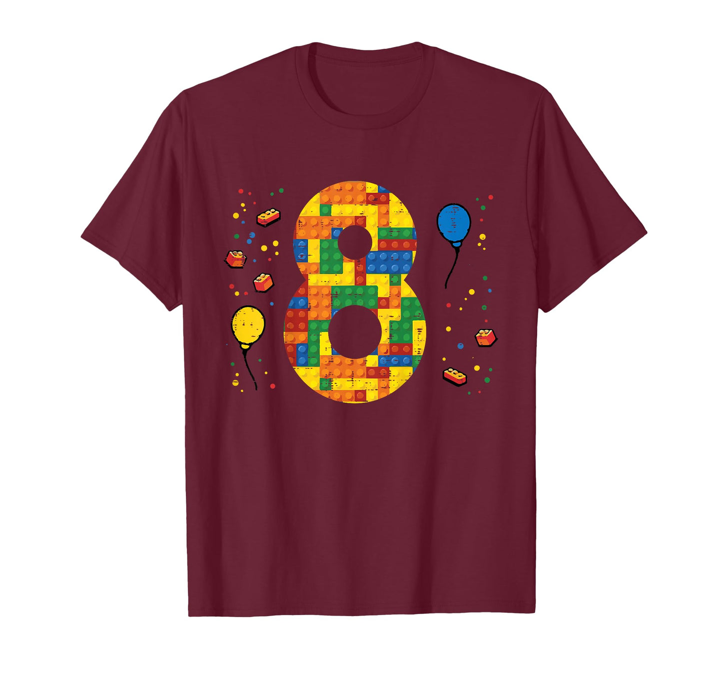 Kids 8th Birthday Blocks Building Bricks 8 Year Old Boys Kids T-Shirt