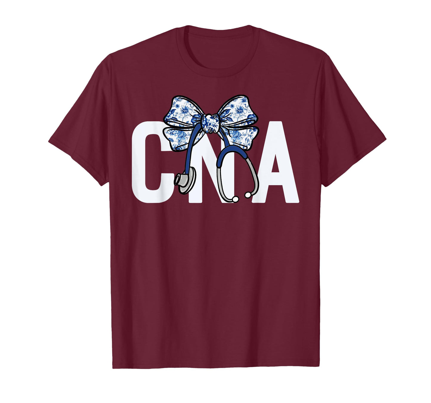 CNA Coquette Bow Nurse Stethoscope Nursing Floral Blue Women T-Shirt