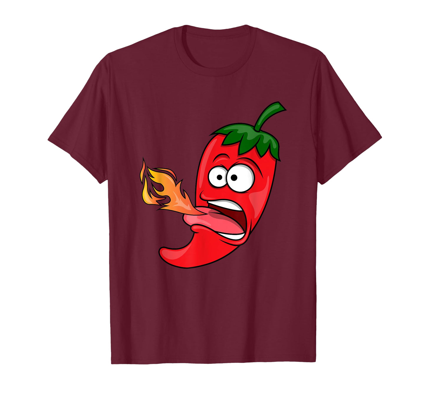 Chili Pepper Breathing Fire T-Shirt | Red Hot Funny Cartoon T-Shirt
