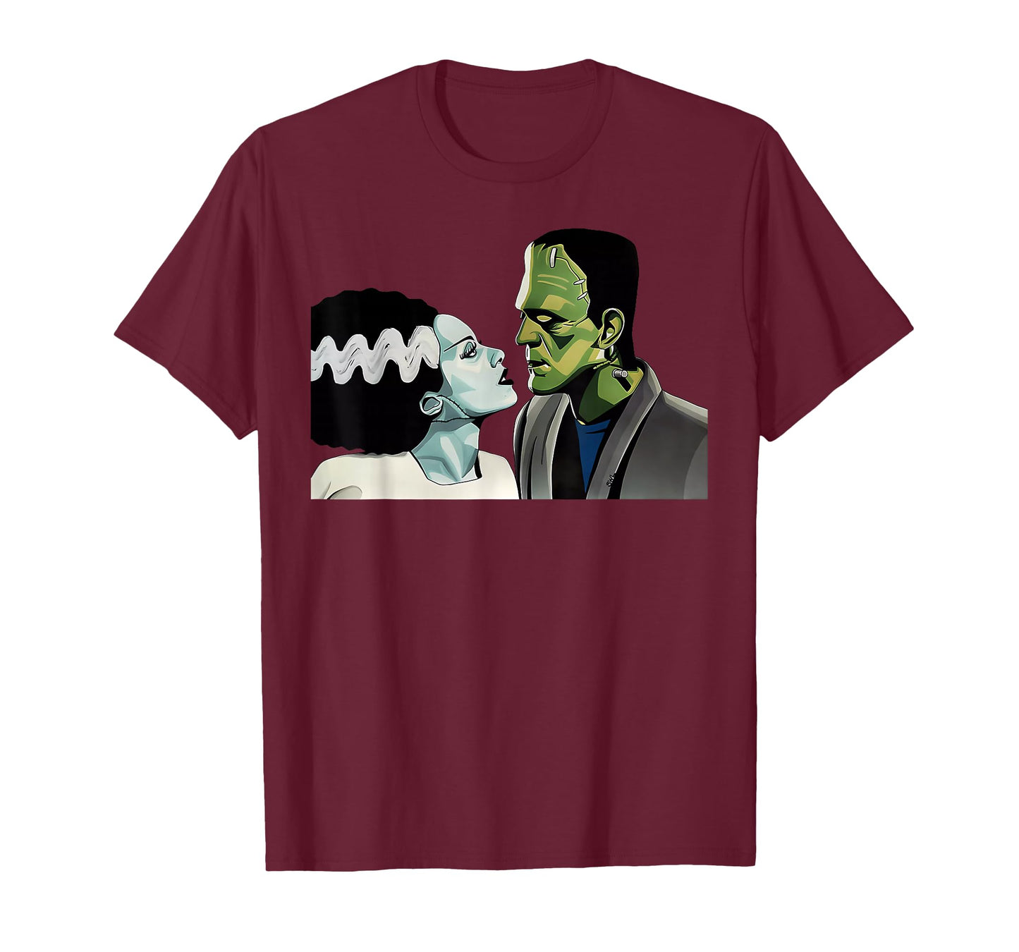 Funny Frankenstein Monster And Bride Halloween Romantic Kiss T-Shirt