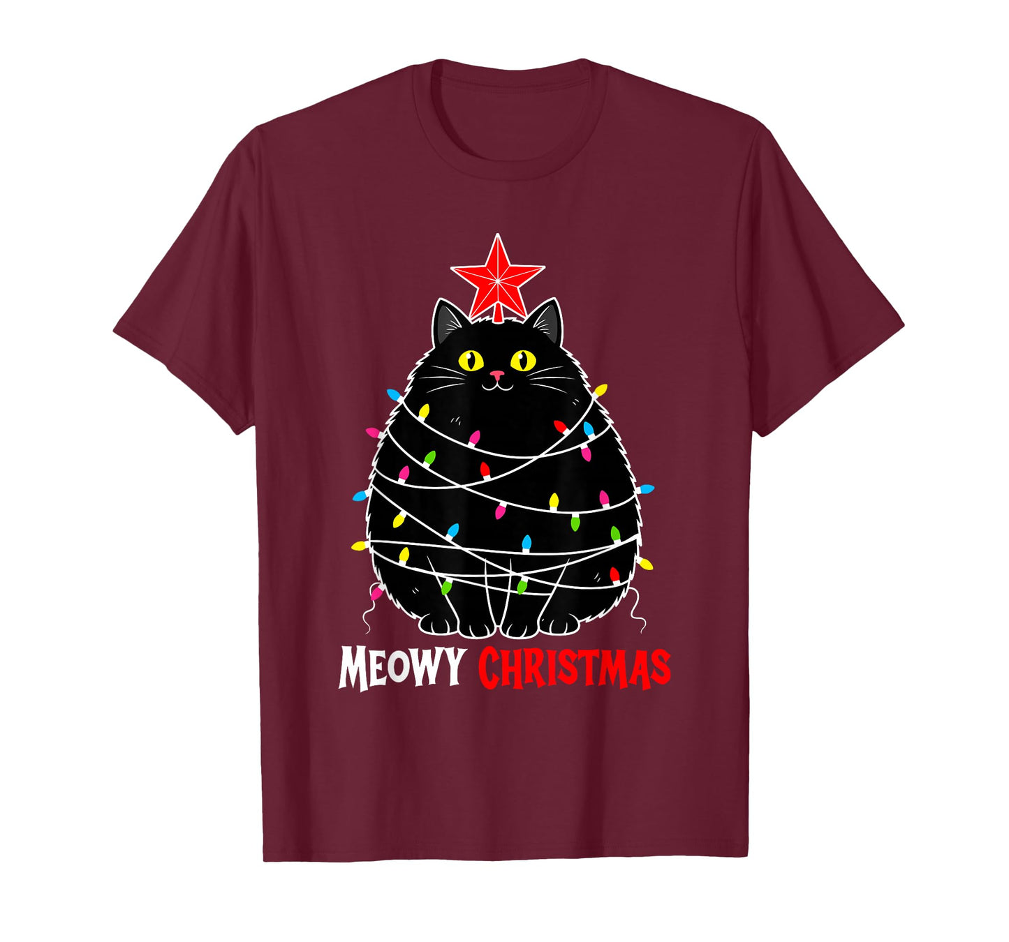 Funny Meowy Christmas Xmas Lights Black Cat Kitten Pet Lover T-Shirt