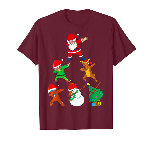 Dabbing Santa Elf Friends Christmas Boys Short Sleeve Funny Xmas Dab Girl T-Shirt