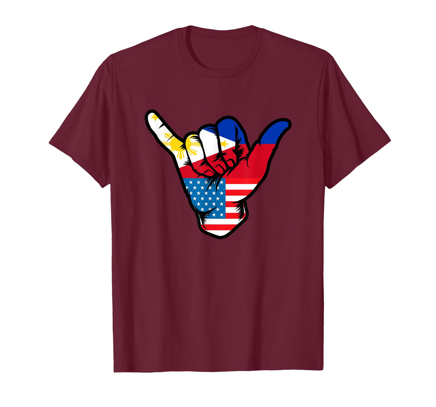 Half Filipino and American Philippines USA Flag Shaka Hand T-Shirt
