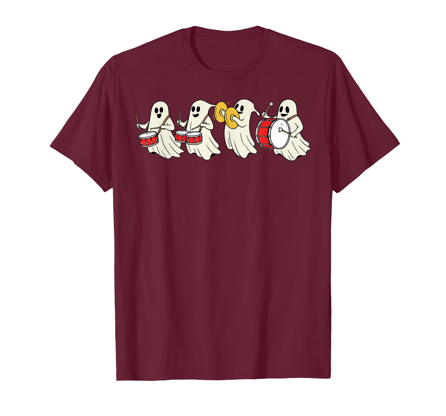 Ghost Playing Drums Halloween Ghost Drummer Boys Kids T-Shirt
