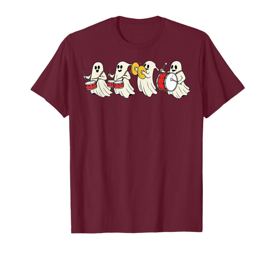 Ghost Playing Drums Halloween Ghost Drummer Boys Kids T-Shirt