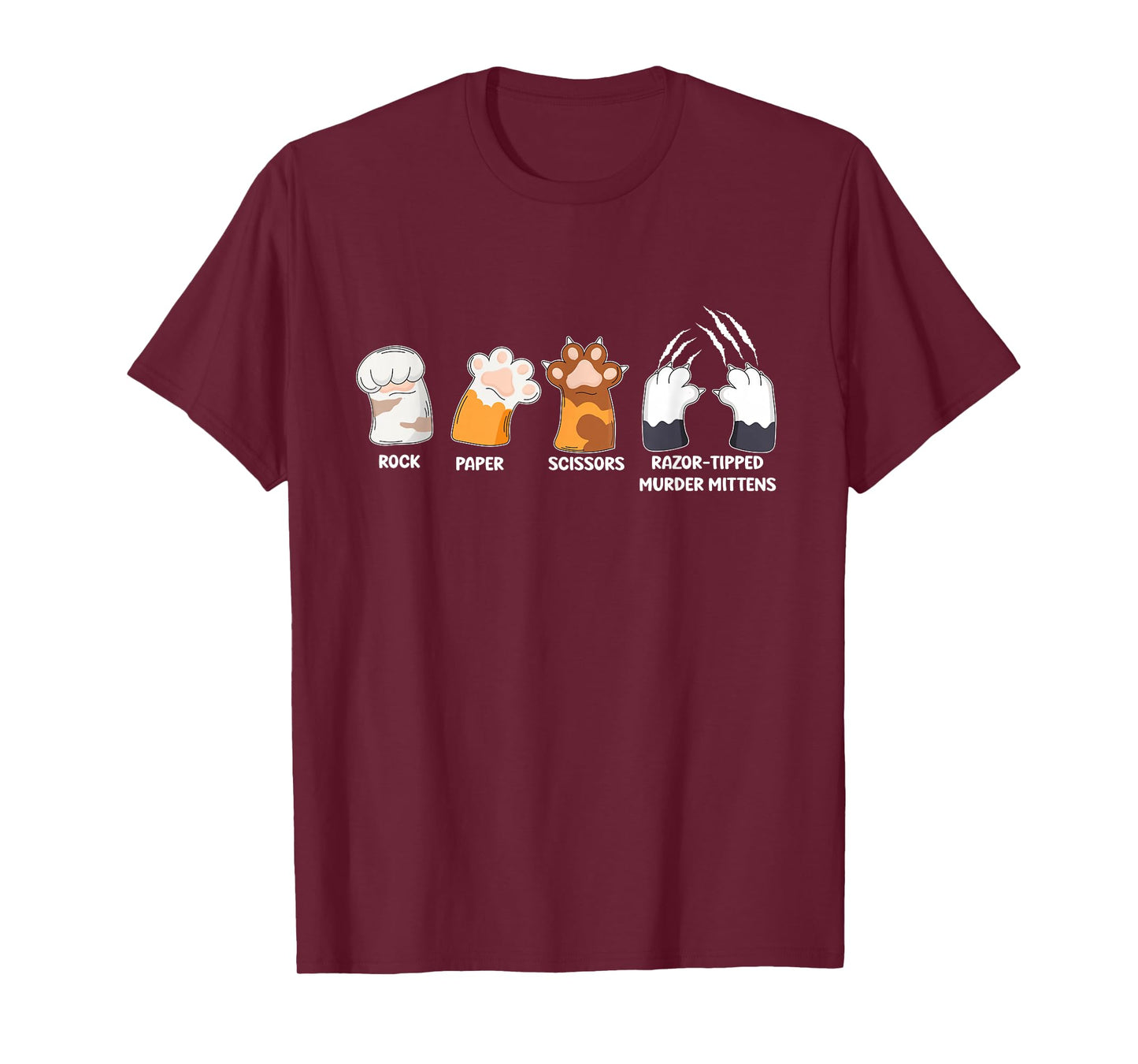 Rock Paper Scissors Razor Tipped Murder Mittens Fun Cat Paws T-Shirt