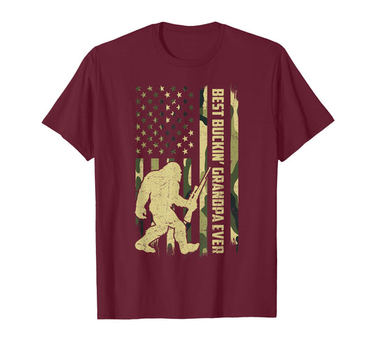 Best Buckin' Grandpa Ever US Camouflage Bigfoot Deer Hunting T-Shirt