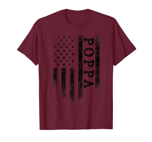 Poppa Patriotic American USA Flag Father's Day Poppa T-Shirt for Men