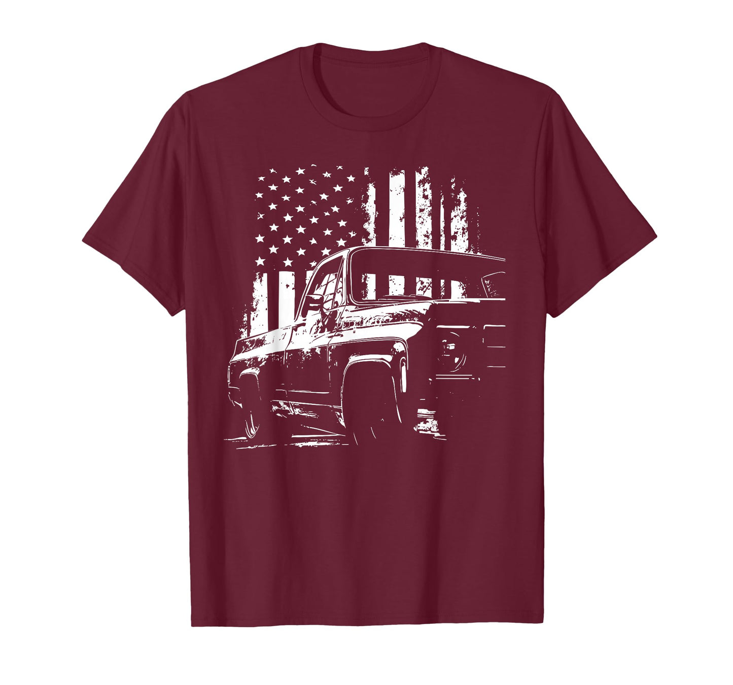 1970's Silverado C10 Silhouette Sqaurebody Roundeye USA Flag T-Shirt