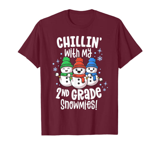 Chillin With My Snowmies Shirt 2nd Grade Teacher Christmas T-Shirt for Men Women Kids