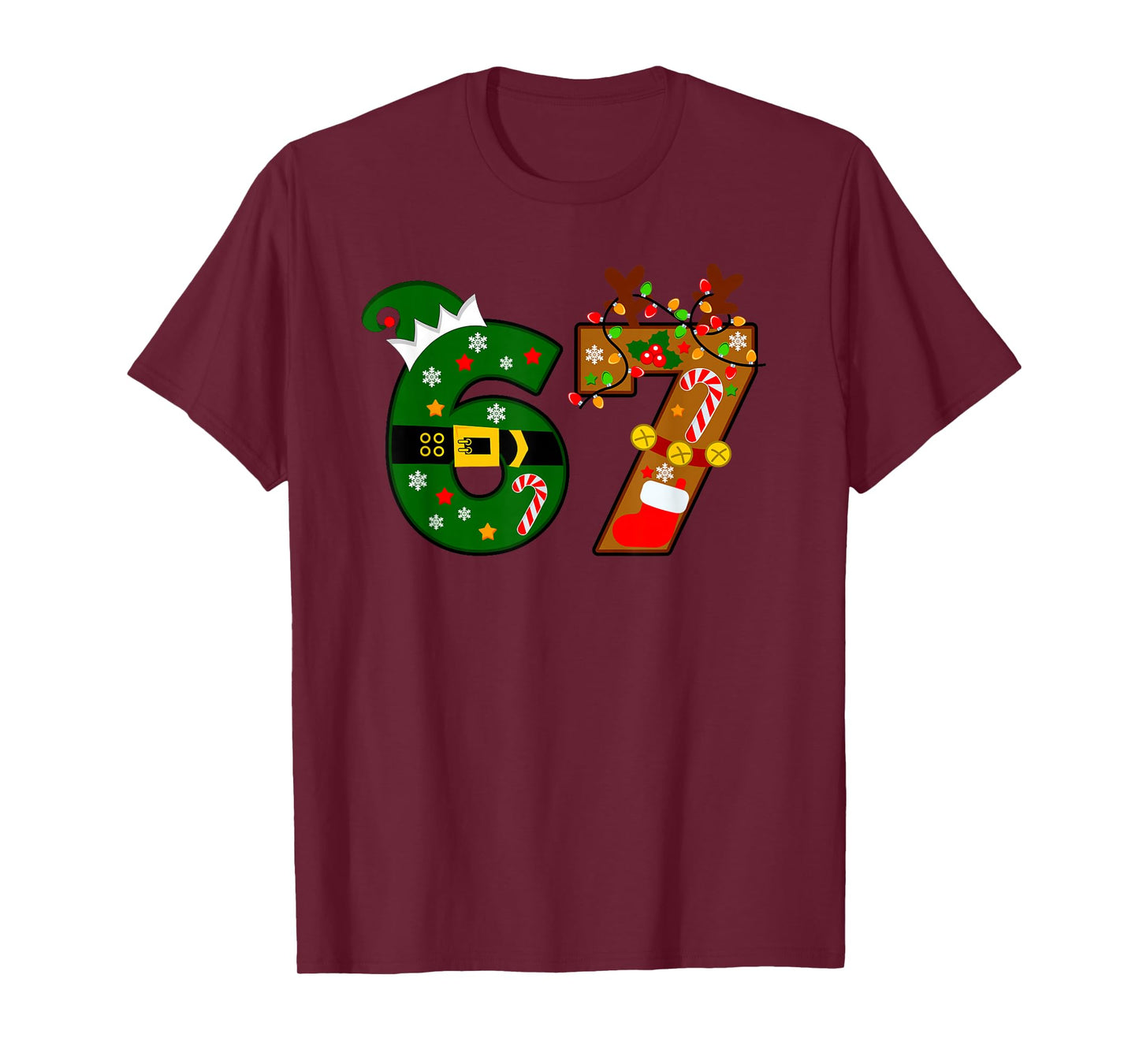 Funny Christmas 67 Meme Inspired Santa Reindeer Number 67 T-Shirt