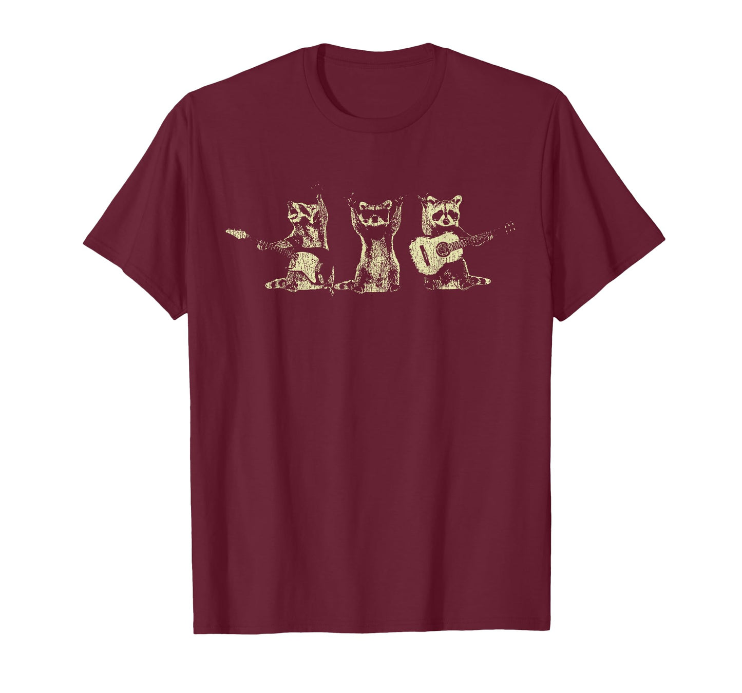 Funny Raccoon Music Band Electric Acoustic Guitar Racoons T-Shirt