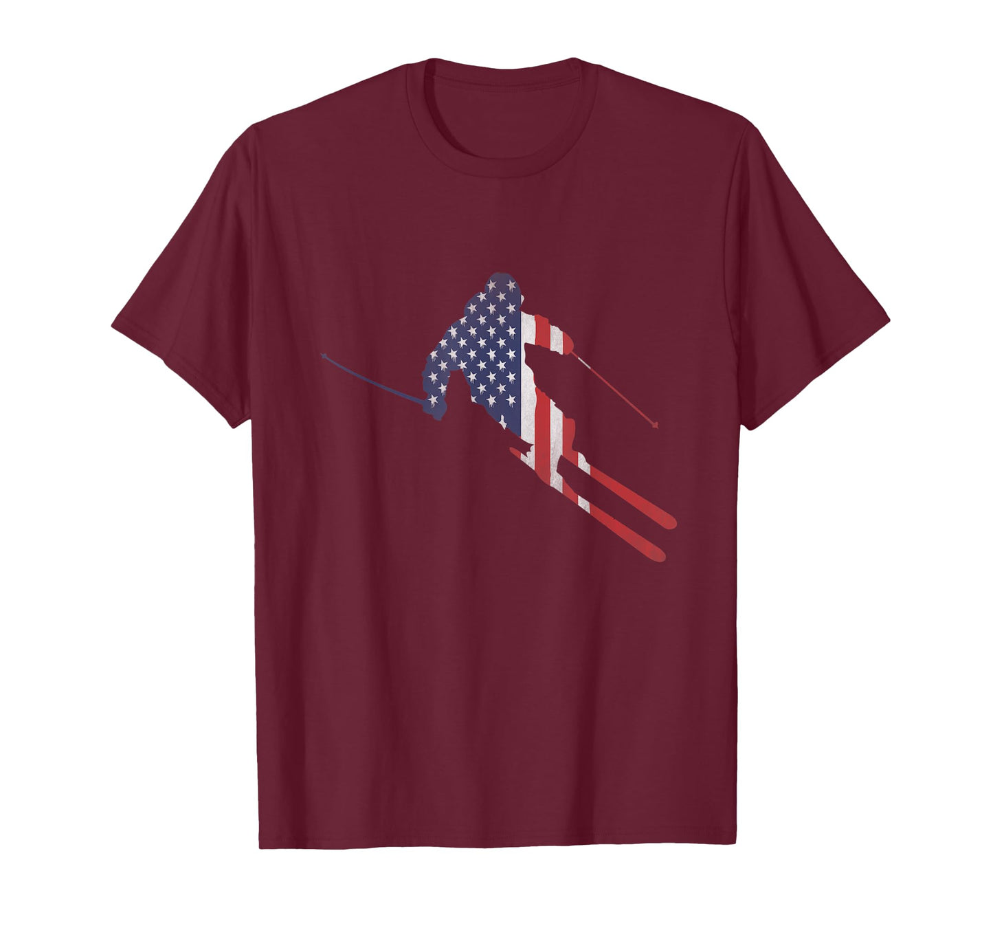 American Flag Skiing Outfit for US Skiers & Ski Run Winter T-Shirt for Women Kids Men