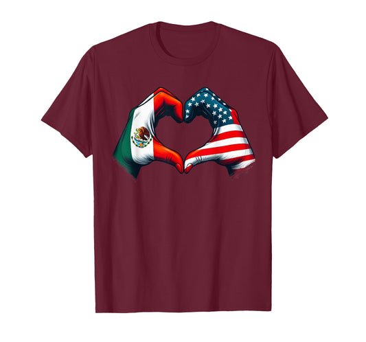 Vintage Mexican American Flag Heart Hands Love Mexico USA T-Shirt