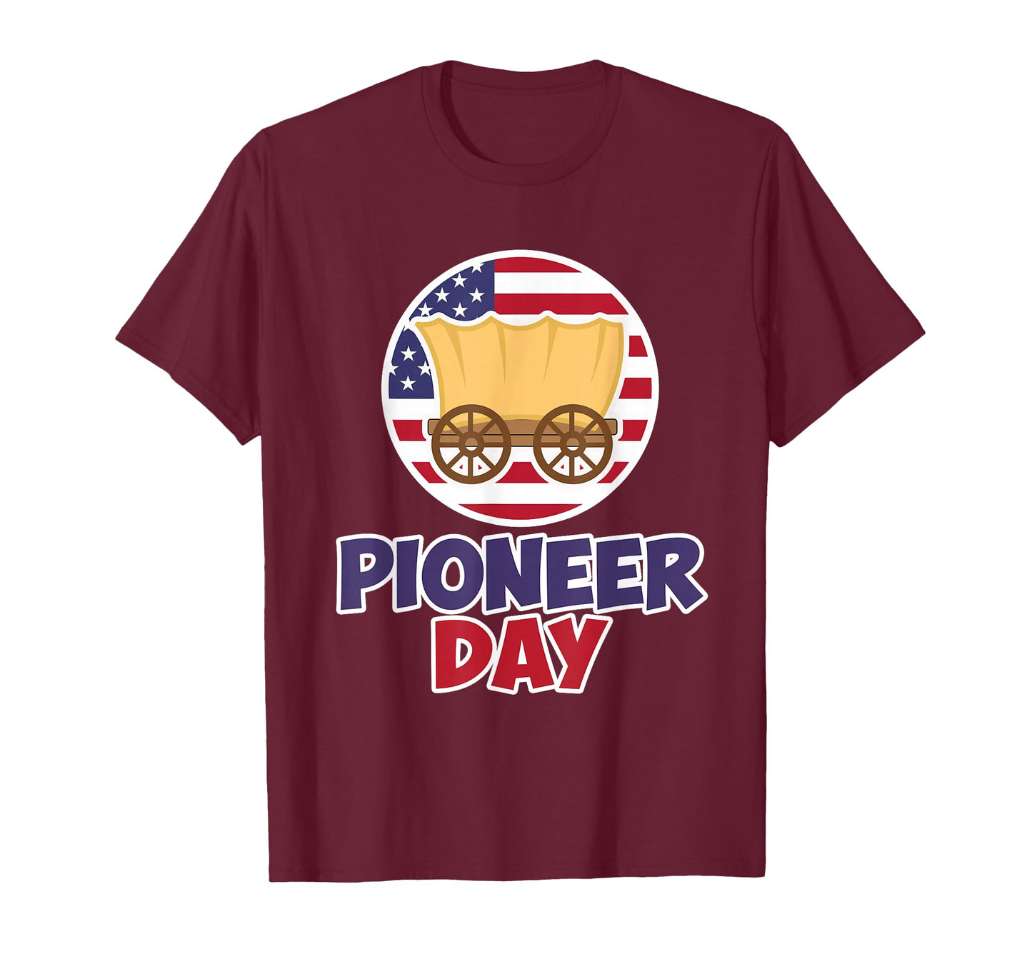 Funny Patriot Pioneer Day Utah America Flag Wagon Women Men T-Shirt