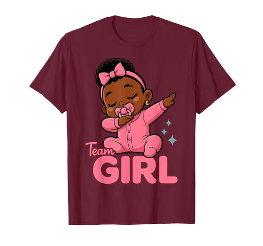 Team Girl Dabbing Melanin Baby Gender Reveal Party T-Shirt