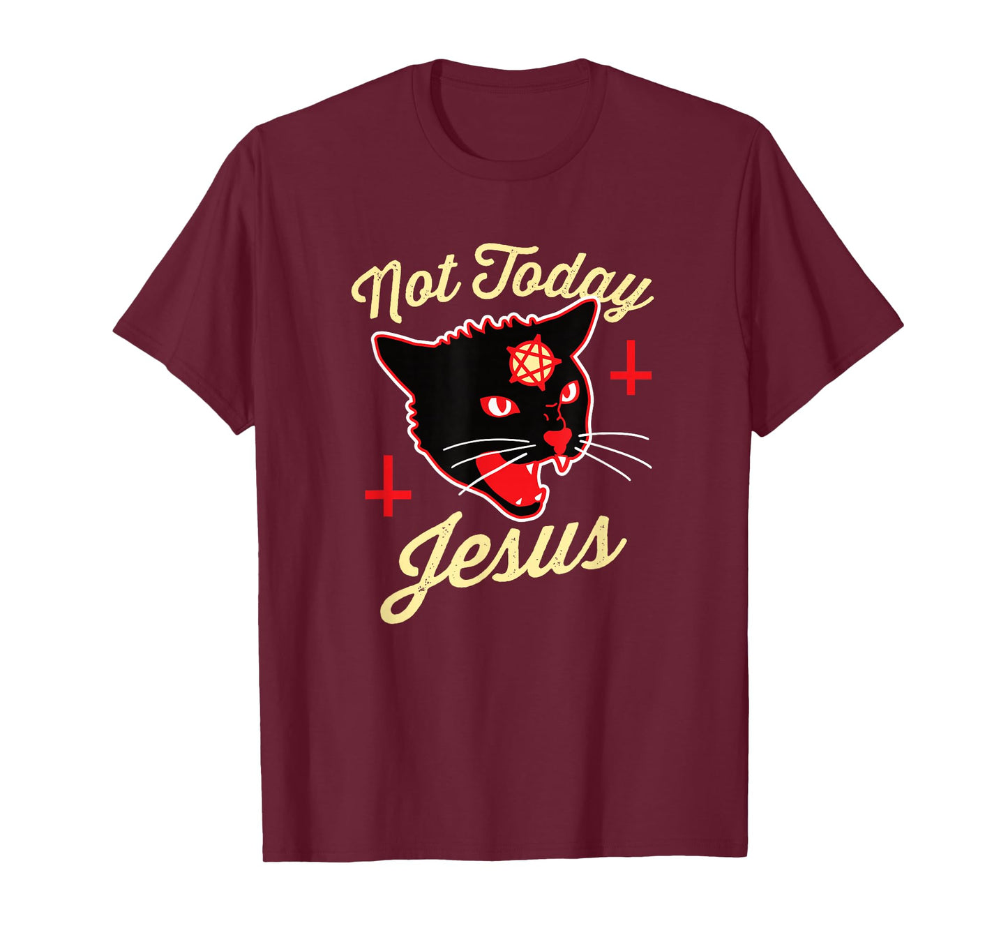 Not Today Jesus Hail Satan Satanic Cat Death Metal Halloween T-Shirt