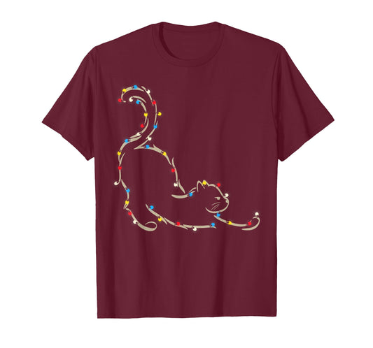 Christmas Lights Meowy Cat Pet Collection T-Shirt for Men Women Kids
