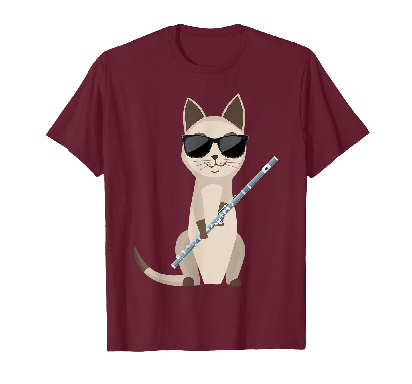 Funny Cat Wearing Sunglasses Playing Flute Flutist Cat T-Shirt for Men Women Girls Kids