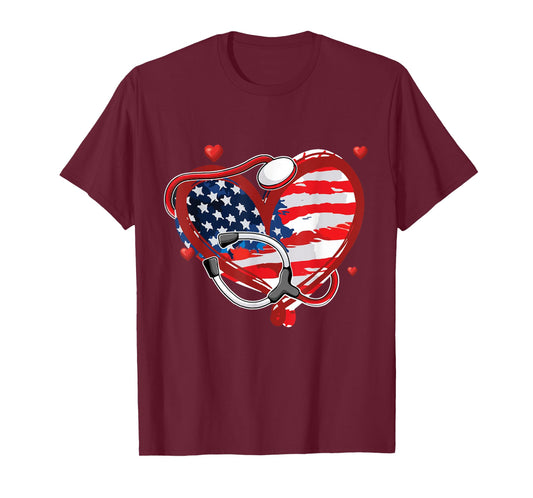 All American Nurse 4th of July Patriotic USA Flag Nursing T-Shirt for Women Men
