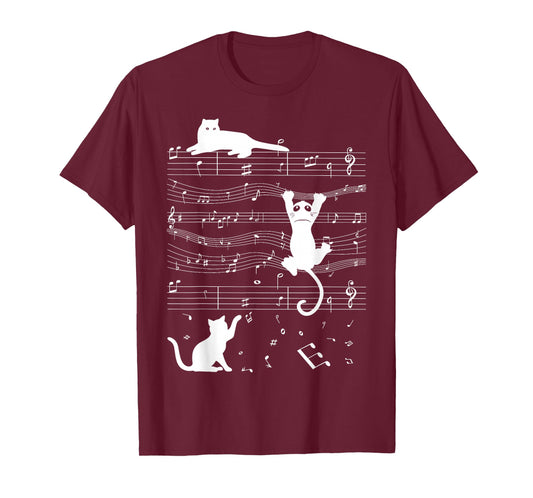 Cute Cat Kitty Playing Music Clef Piano Musician Art Funny T-Shirt