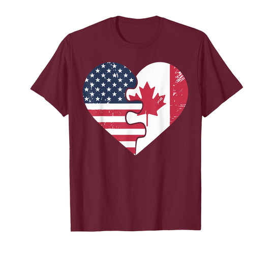Half American Half Canadian USA Flag Canada America T-Shirt