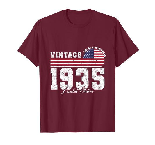 Vintage 1935 Birthday American Flag Patriotic Veterans Day T-Shirt
