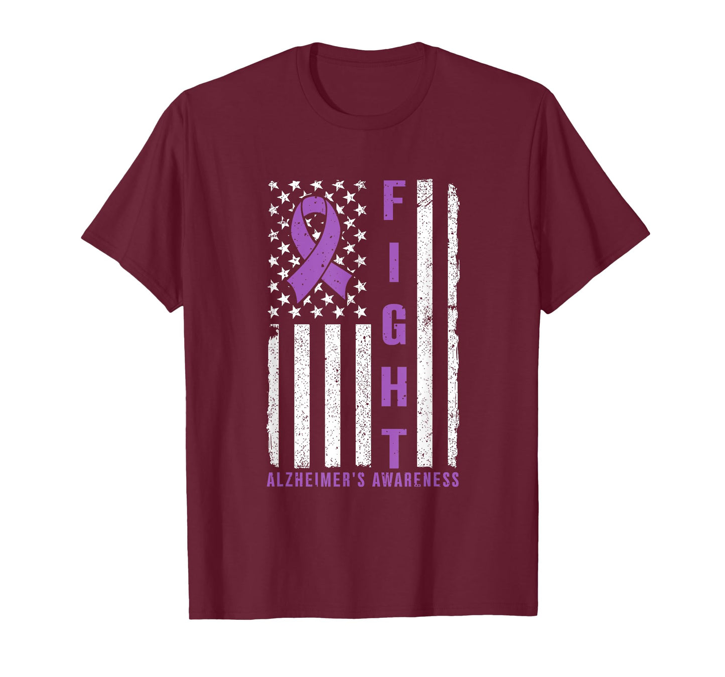 Fight Against Alzheimer's Purple Ribbon American Flag Mens T-Shirt