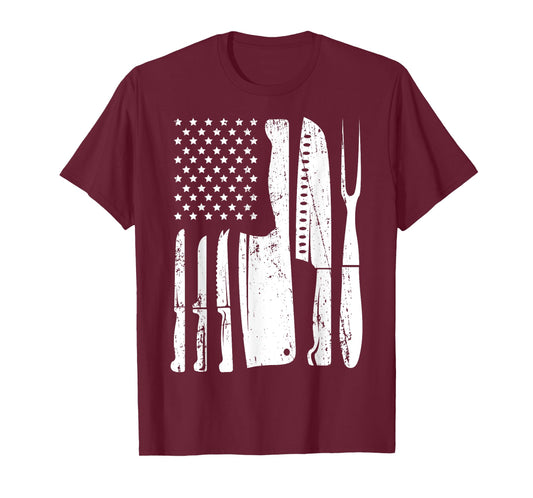 Chef Knife American Flag Head Cook USA Patriotic Cooking Women Men T-Shirt