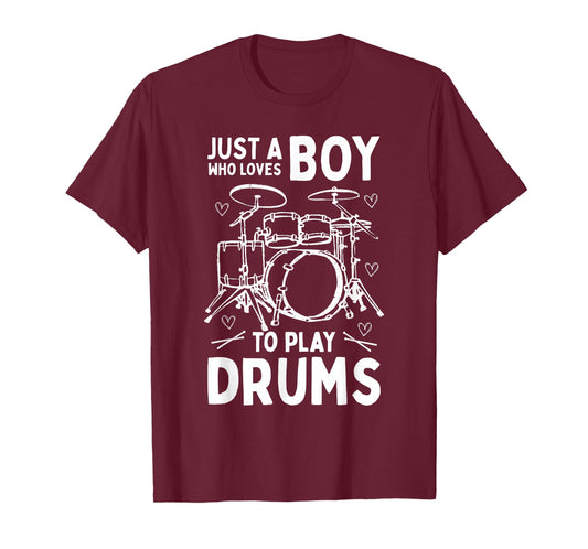 Just A Boy Who Loves to Play Drums Drummer Boys Kids T-Shirt